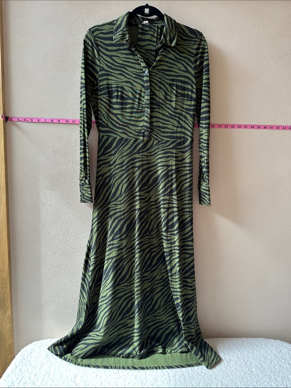 Boden Olive and Black Zebra-Print Long Sleeve Maxi Dress
